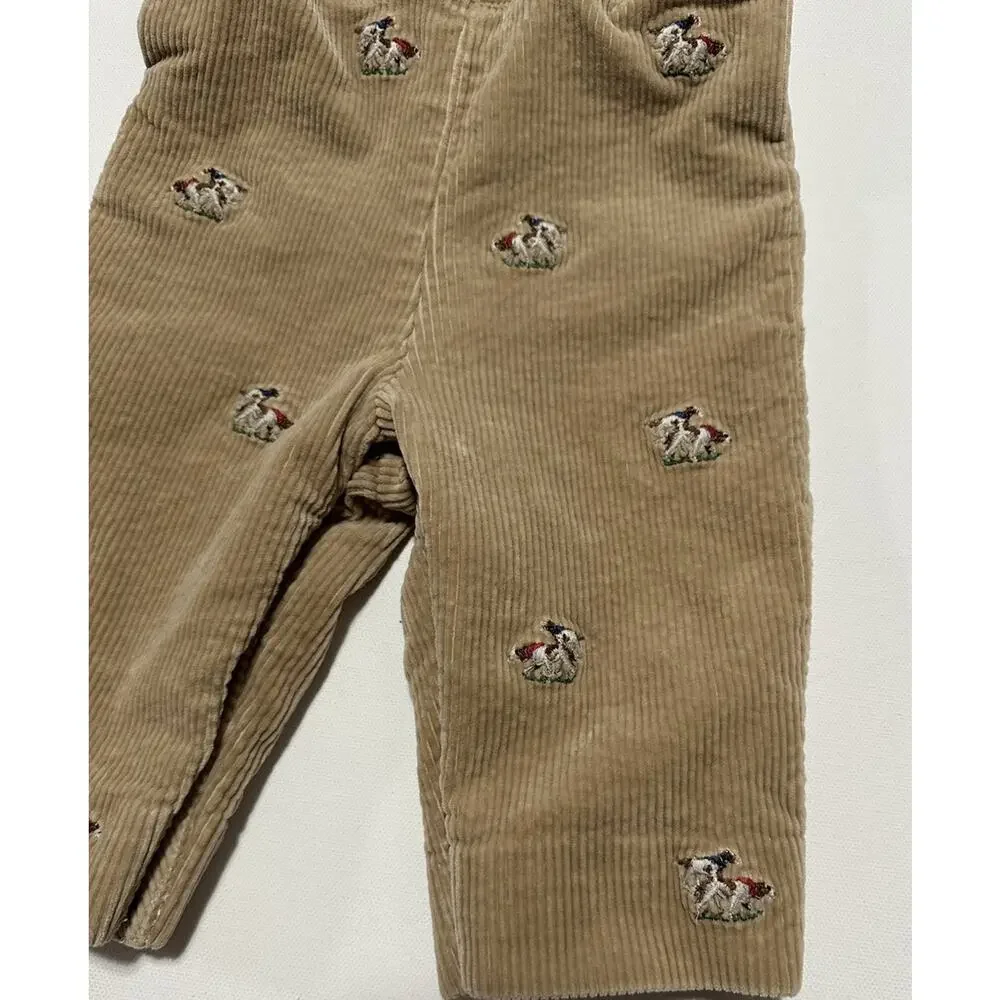 Ralph Lauren Baby Boys Corduroy Embroidered Overalls Size 6 Month Hunting Dogs